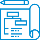An icon featuring a blue pencil and paper representing website design services.