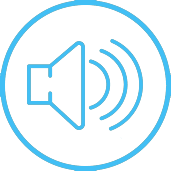 A blue circle with a sound icon representing digital marketing services.